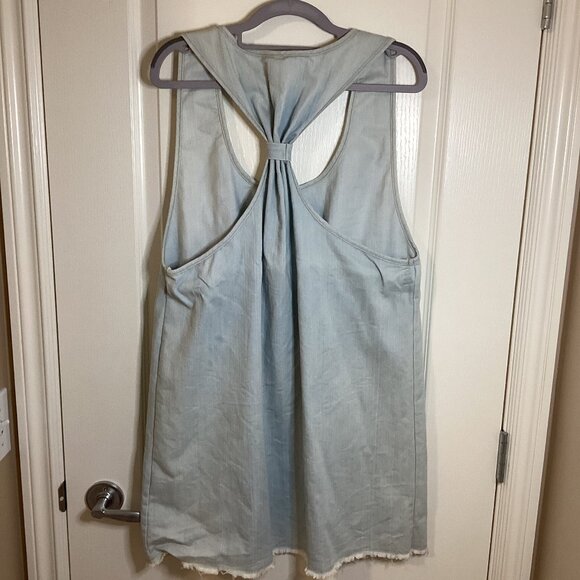 Mona B Womens Mini Shift Sleeveless Dress Size Large Denim Look Style Light Blue - Picture 4 of 7